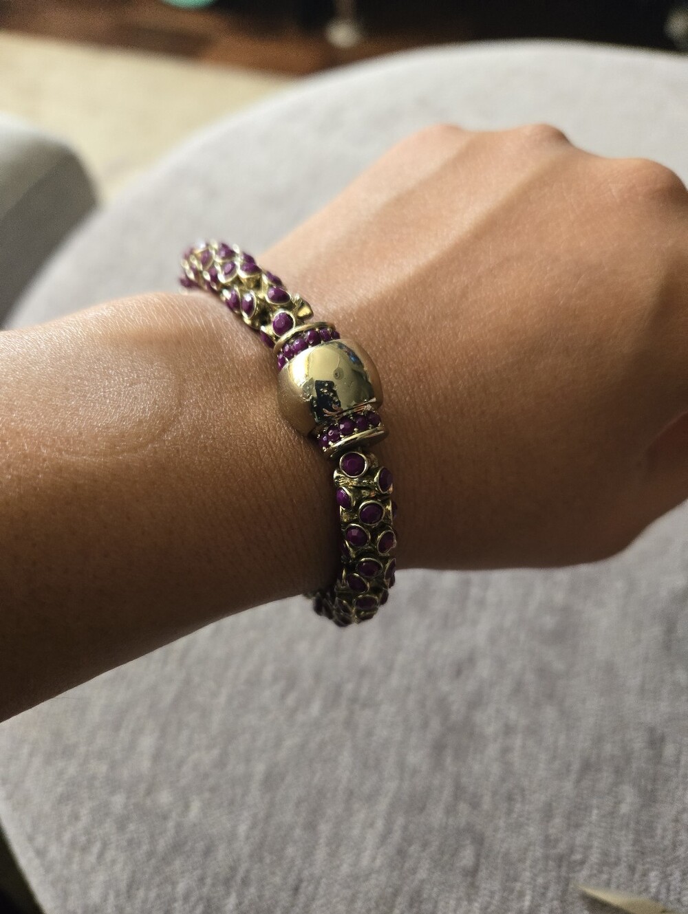 Gold-Tone Bracelet with Purple Bead Accents - Women Jewelry